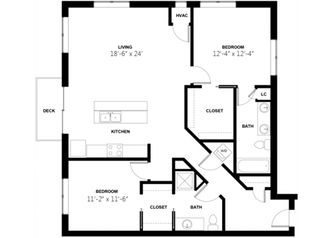Floor plan for 2 beds, 2 baths, 1315 sqft