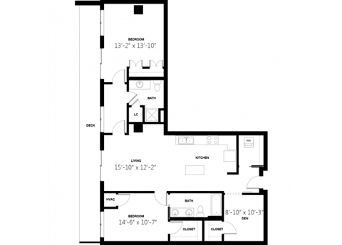Floor plan for 2 beds, 2 baths, 1251 sqft