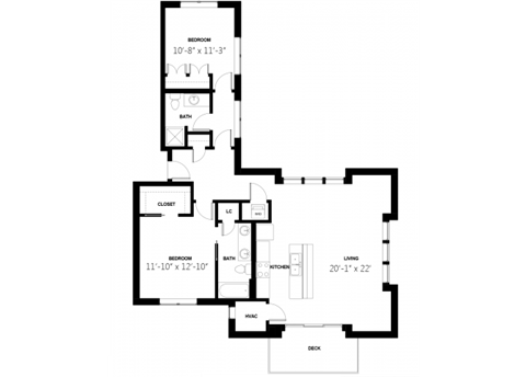 Floor plan for 2 beds, 2 baths, 1290 sqft