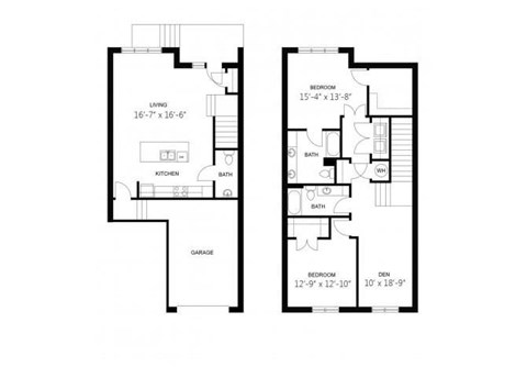 Floor plan for 2 beds, 2.5 baths, 1598 sqft