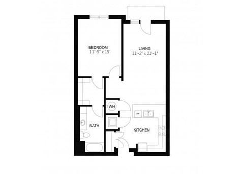 Floor plan for 1 bed, 1 bath, 785 sqft