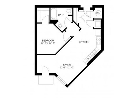 Floor plan for 1 bed, 1 bath, 688 sqft