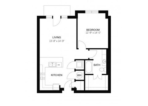 Floor plan for 1 bed, 1 bath, 775 sqft