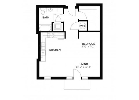 Floor plan for studio, 1 bath, 642 sqft