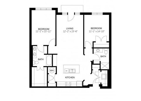 Floor plan for 2 beds, 2 baths, 1179 sqft