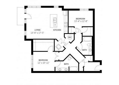 Floor plan for 2 beds, 2 baths, 1236 sqft