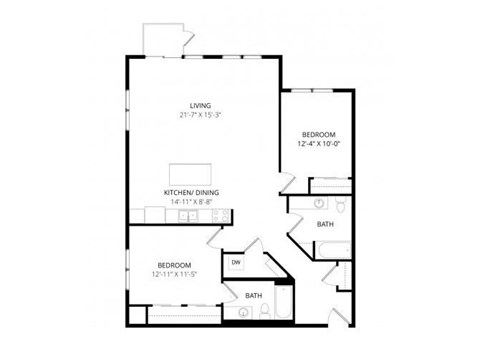 Floor plan for 2 beds, 2 baths, 1182 sqft
