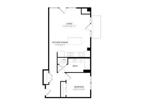 Floor plan for 1 bed, 1 bath, 722 sqft