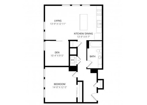 Floor plan for 1 bed, 1 bath, 847 sqft