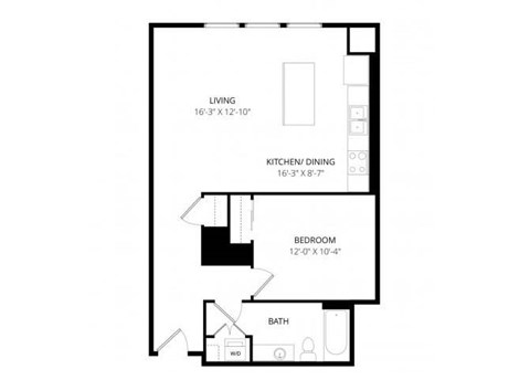 Floor plan for 1 bed, 1 bath, 693 sqft