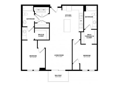 Floor plan for 2 beds, 2.3 baths, 1099 sqft