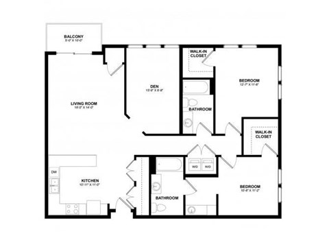 Floor plan for 2 beds, 2.3 baths, 1295 sqft