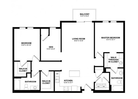 Floor plan for 2 beds, 2.3 baths, 1314 sqft
