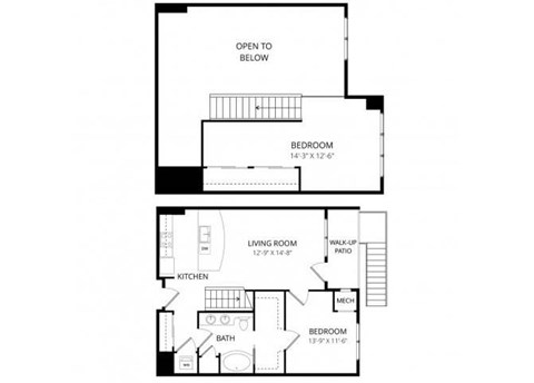 Floor plan for 1 bed, 1 bath, 960 sqft