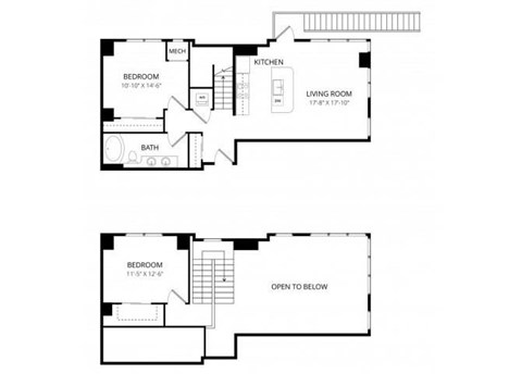 Floor plan for 2 beds, 1 bath, 1097 sqft