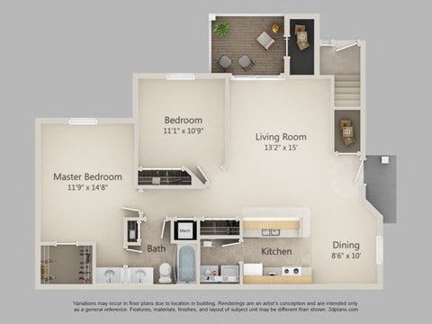 Floor plan for 2 beds, 1 bath, 1027 sqft