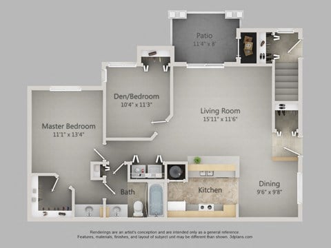 Floor plan for 2 beds, 1 bath, 1050 sqft