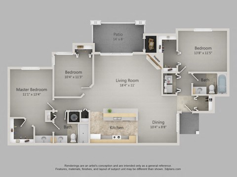 Floor plan for 3 beds, 2 baths, 1468 sqft
