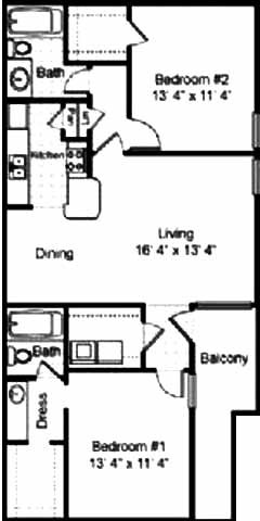 Floor plan for 2 beds, 2 baths, 1019 sqft
