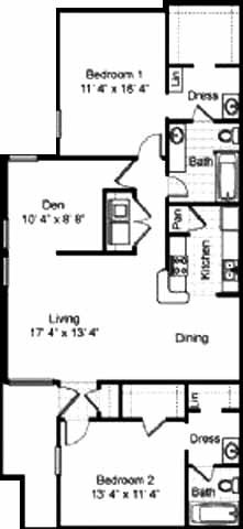 Floor plan for 2 beds, 2 baths, 1266 sqft