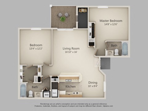 Floor plan for 2 beds, 2 baths, 1060 sqft