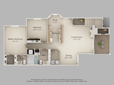 Floor plan for 2 beds, 2 baths, 1230 sqft