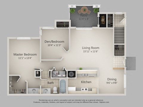 Floor plan for 2 beds, 1 bath, 1050 sqft