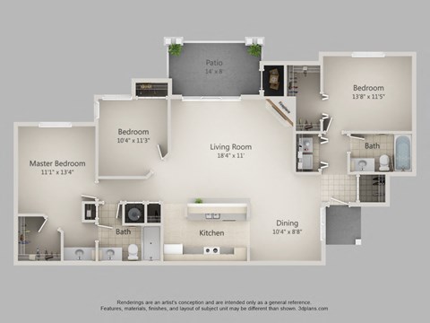 Floor plan for 3 beds, 2 baths, 1468 sqft