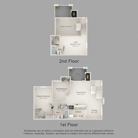 Floor plan for 3 beds, 2 baths, 1386 sqft