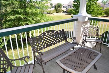 Private outdoor patio or balacony with oversized storage area