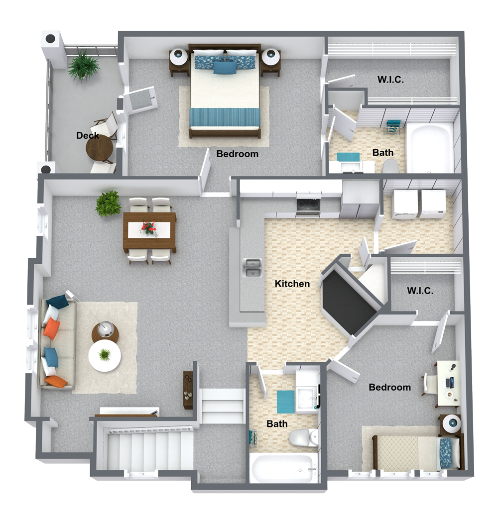 Floor plan for 2 beds, 2 baths, 1100 sqft