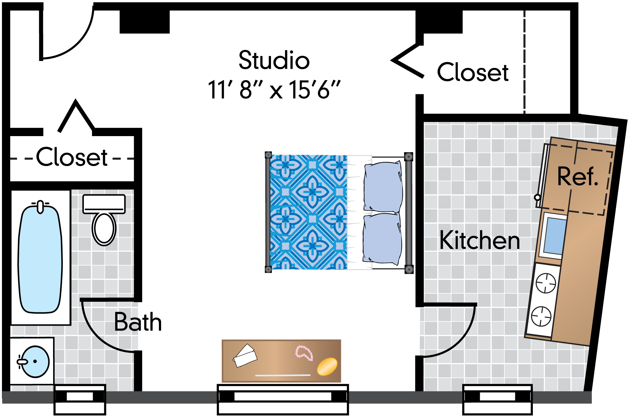 Floor plan for studio, 1 bath, 428 sqft
