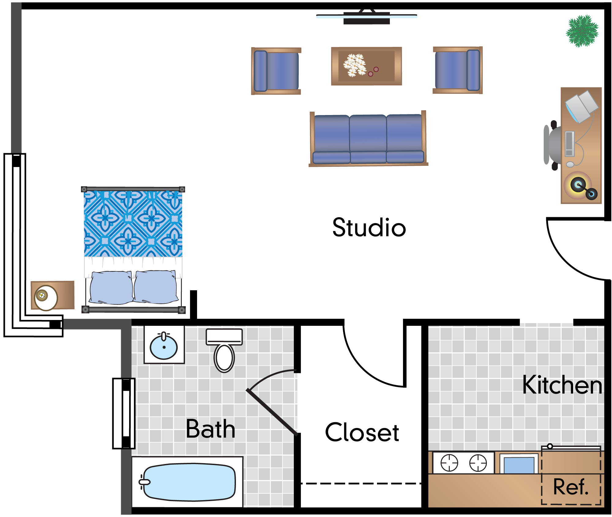 Floor plan for studio, 1 bath, 453 sqft