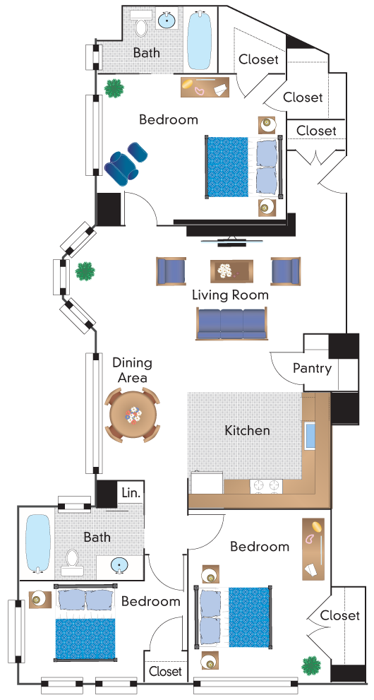 Floor plan for 3 beds, 2 baths, 1163 sqft