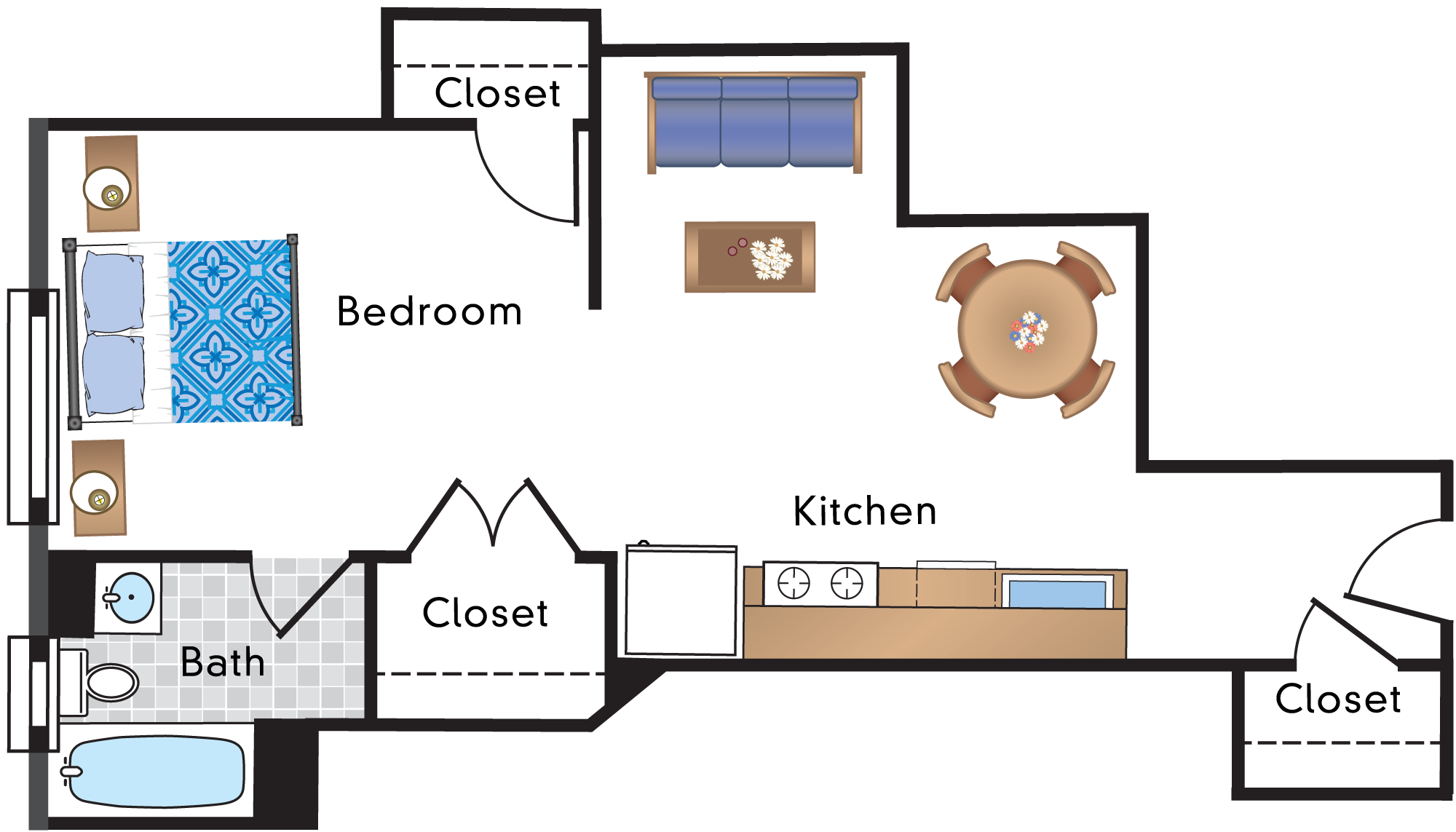 Floor plan for studio, 1 bath, 540 sqft
