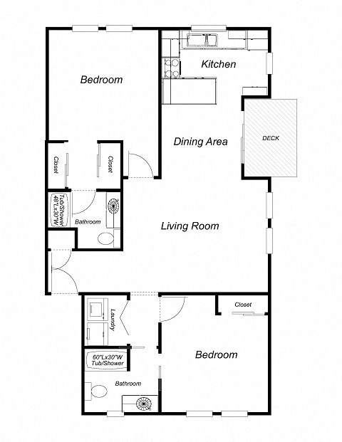 Floor plan for 2 beds, 2 baths, 1060 sqft