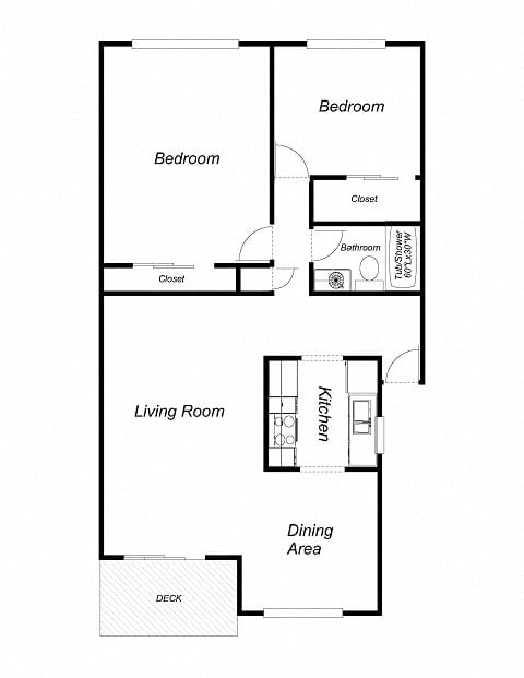 Floor plan for 2 beds, 1 bath, 850 sqft