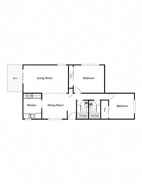 Floor plan for 2 beds, 2 baths, 950 sqft