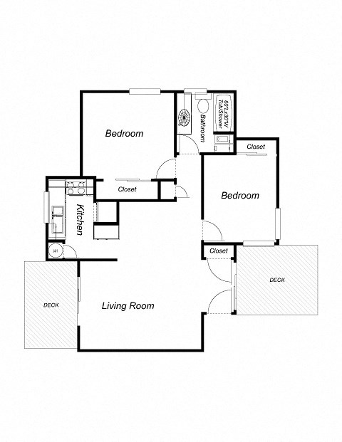 Floor plan for 2 beds, 1 bath, 767 sqft