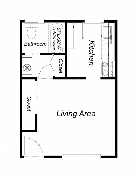 Floor plan for studio, 1 bath, 330 sqft
