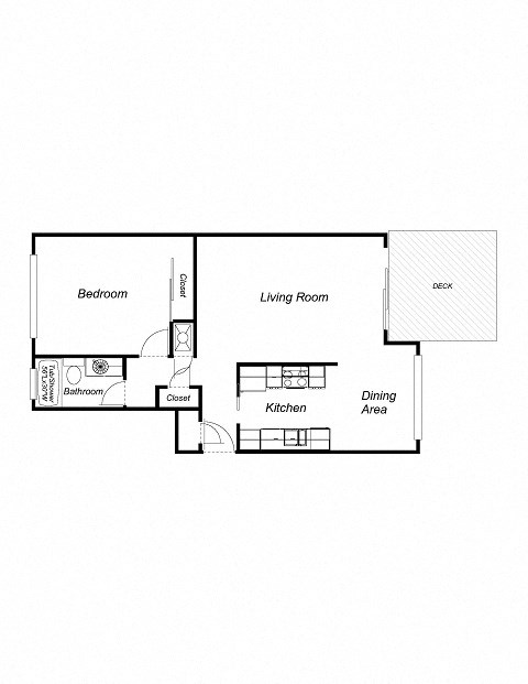 Floor plan for 1 bed, 1 bath, 740 sqft