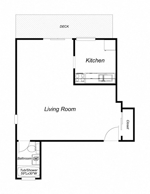 Floor plan for studio, 1 bath, 500 sqft