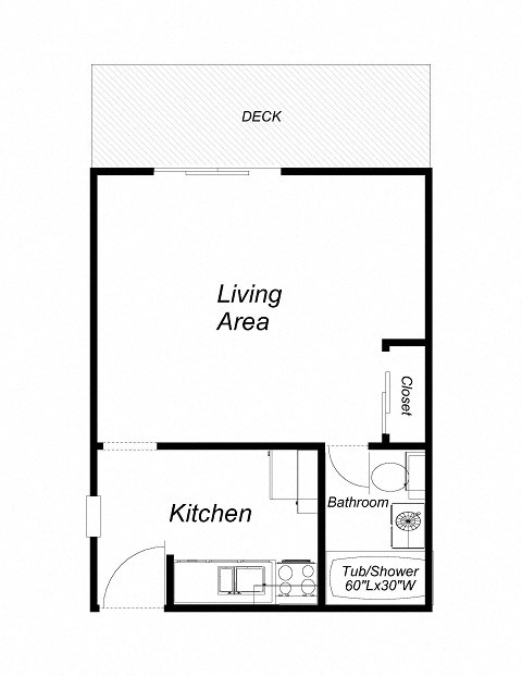 Floor plan for studio, 1 bath, 395 sqft