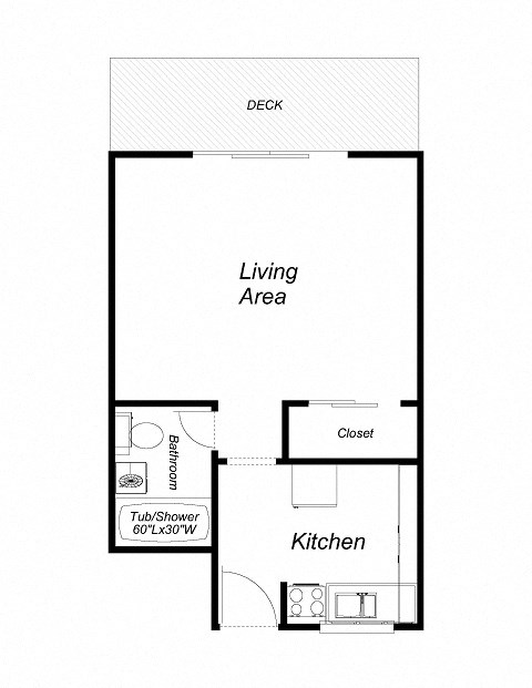 Floor plan for studio, 1 bath, 395 sqft