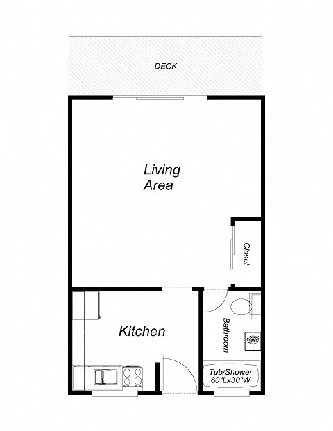 Floor plan for studio, 1 bath, 395 sqft