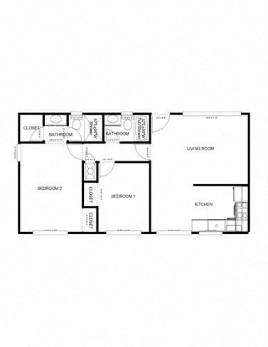 Floor plan for 2 beds, 2 baths, 850 sqft
