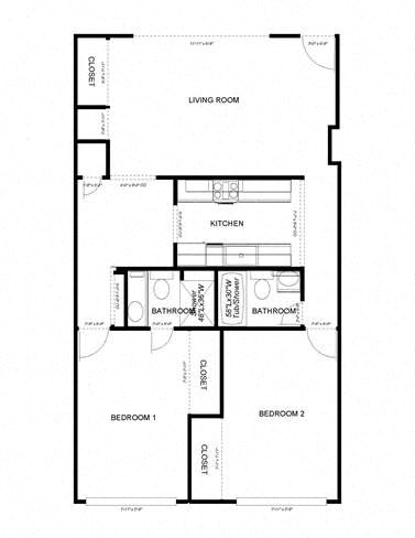 Floor plan for 2 beds, 2 baths, 990 sqft