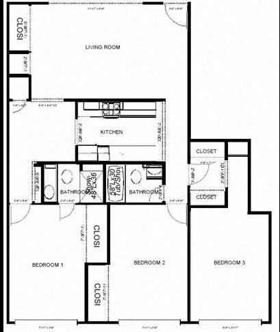 Floor plan for 3 beds, 2 baths, 1150 sqft