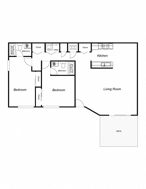Floor plan for 2 beds, 2 baths, 1250 sqft
