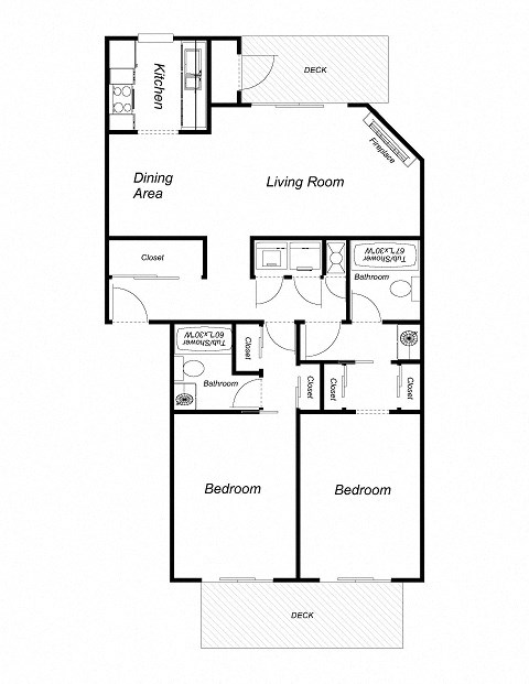Floor plan for 2 beds, 2 baths, 1150 sqft